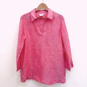 St. Tropez West Linen Pullover Tunic Side Slits Beachy Coastal Lagenlook Small